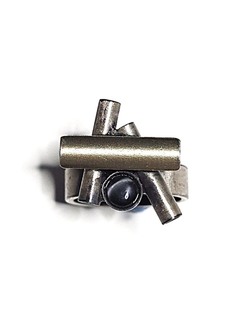 Christophe Poly modernist pewter & Cat's Eye ring